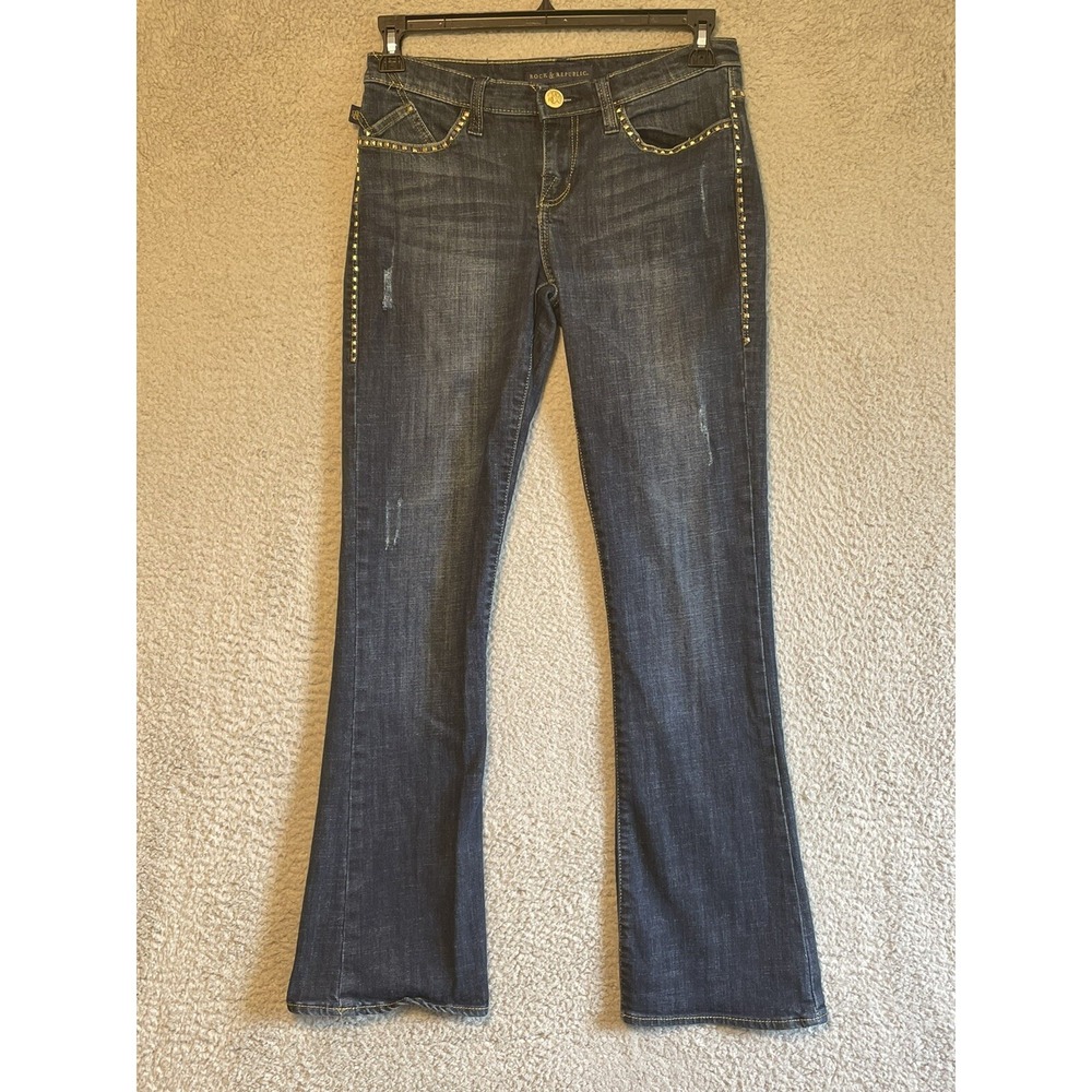 Rock & Republic Women Kasandra Straight Leg Dark Wash Denim Blue Jeans 8